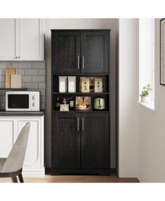 67" Tall Kitchen Pantry Cabinet,Farmhouse Kitchen Pantry Cabinet and Coffee Bar with 4 Doors, 1 Drawer, Adjustable Shelf, and Microwave Stand