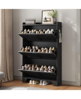 Shoe Cabinet Storage for Entryway, Narrow Shoe Cabinet with Flip Drawers, Freestanding Hidden Slim Shoe Organizer Cabinet