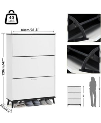 Shoe Cabinet with 3 Flip Drawers, Hidden Shoe Storage Cabinet for Entryway,  Narrow Shoe Rack with Legs