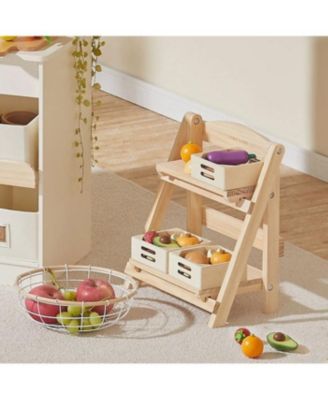 Play Kitchen Accessories – Play Kitchen Food Storage: Versatile Wooden Rack for Play Food