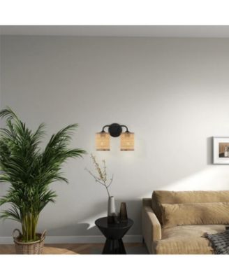 Quell Double Light Vanity With Natural Rattan Shade Wall Lamp