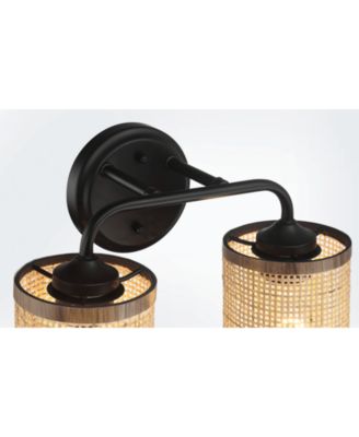 Quell Double Light Vanity With Natural Rattan Shade Wall Lamp