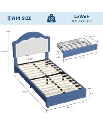 Twin Kids Bed Frame with LED Headboard, Sherpa Upholstered Platform Bed with Storage Drawer, Wooden Slats, No Box Spring Needed