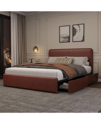Queen Upholstered Platform Bed Frame with Headboard & Storage Drawers, No Box Spring Needed, Easy Assembly