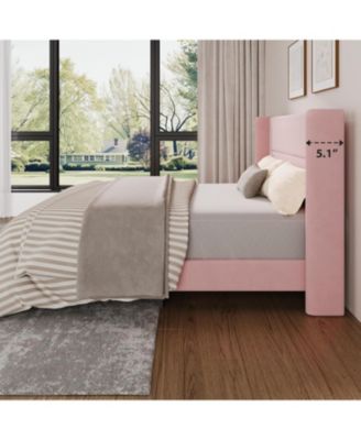 Twin Upholstered Platform Bed Frame with Wingback Headboard, Wood Slats Support, No Box Spring Needed