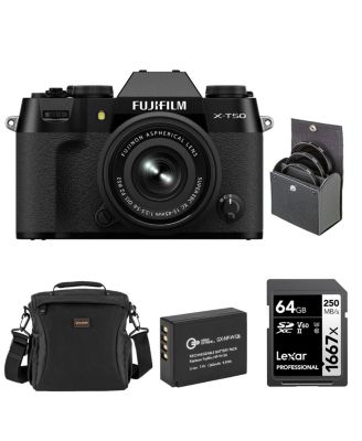 X-T50 Mirrorless Camera with XC 15-45mm f/3.5-5.6 OIS PZ Lens, Bundle with Li-Ion Battery, 64GB SDXC Memory Card and 52mm Filter Kit