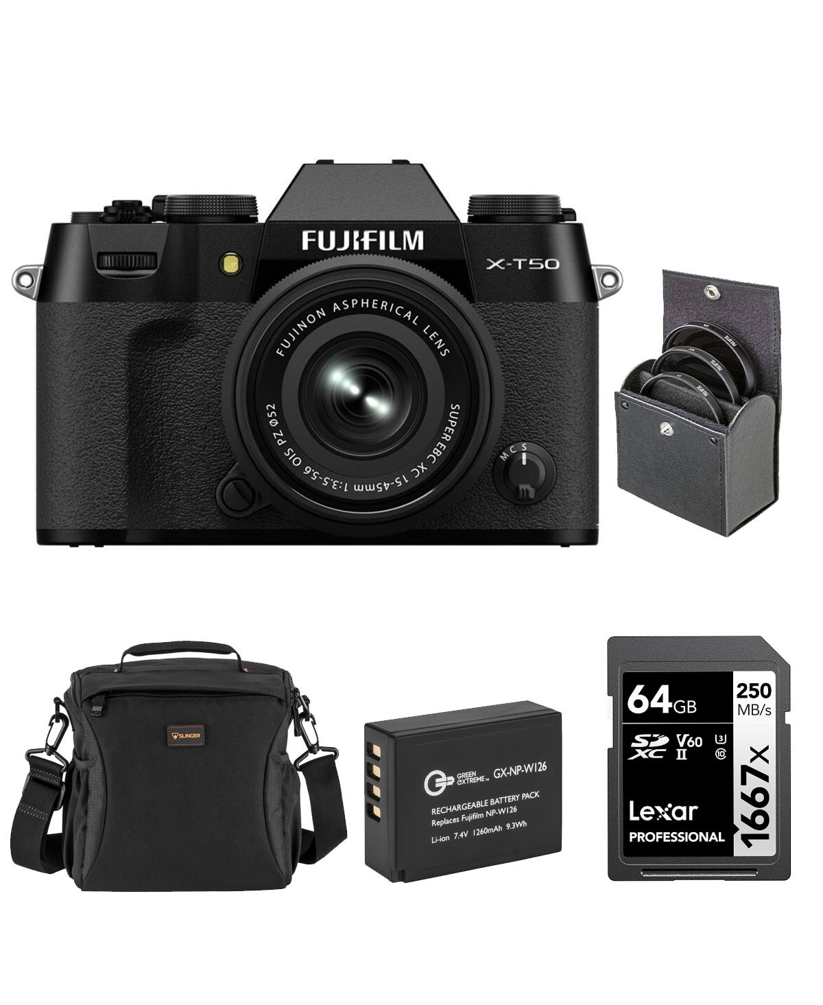Fujifilm X-T50 Mirrorless Camera with Xc 15-45mm f/3.5-5.6 Ois Pz Lens, Bundle with Li-Ion Battery, 64GB Sdxc Memory Card and 52mm Filter Kit