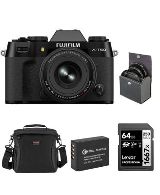 X-T50 Mirrorless Camera with XF 16-50mm f/2.8-4.8 R LM WR Lens, Bundle with Li-Ion Battery, 64GB SDXC Memory Card and 58mm Filter Kit