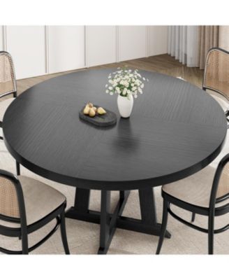 Round Dining Table for 4-6, 47" Kitchen/Living Room Table, Pedestal, Black, Space-Saving Wooden Table
