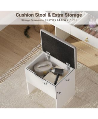 Vanity Desk with LED Mirror & Charging, Small Makeup Vanity Set, 2 Drawers, Stool, Storage for Girls