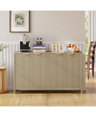 55" Fluted Buffet Cabinet with Storage, Modern 4-Door Accent Sideboard with Adjustable Shelf