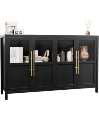 55 Inch Sideboard Buffet Cabinet with Four Glass Doors Large Modern Farmhouse Storage for Kitchen Dining and Living Room