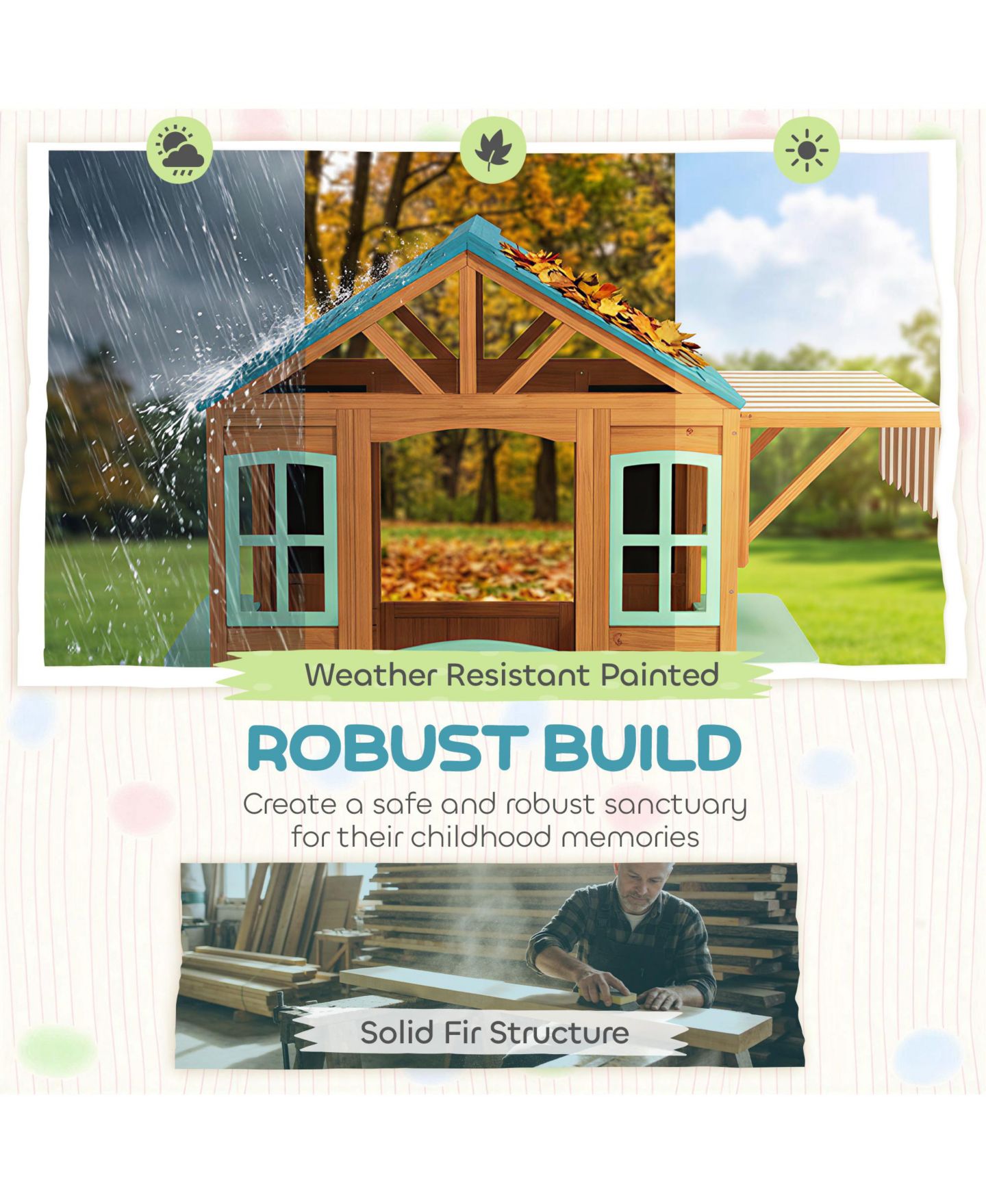 Детская игрушка Qaba Outdoor Playhouse, Kids Playhouse for Kids 3-6 Years Imaginative Play, цвет: Разноцветный — фото 2