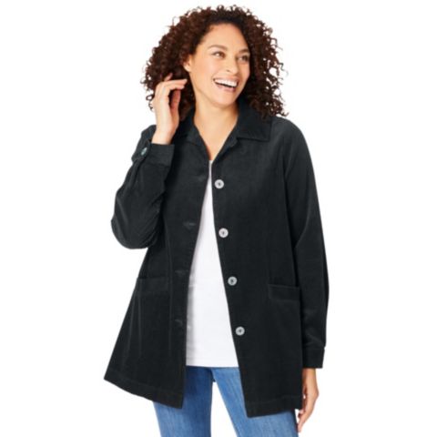 Женская куртка Woman Within Within Pleat-Back Corduroy, цвет: Чёрный