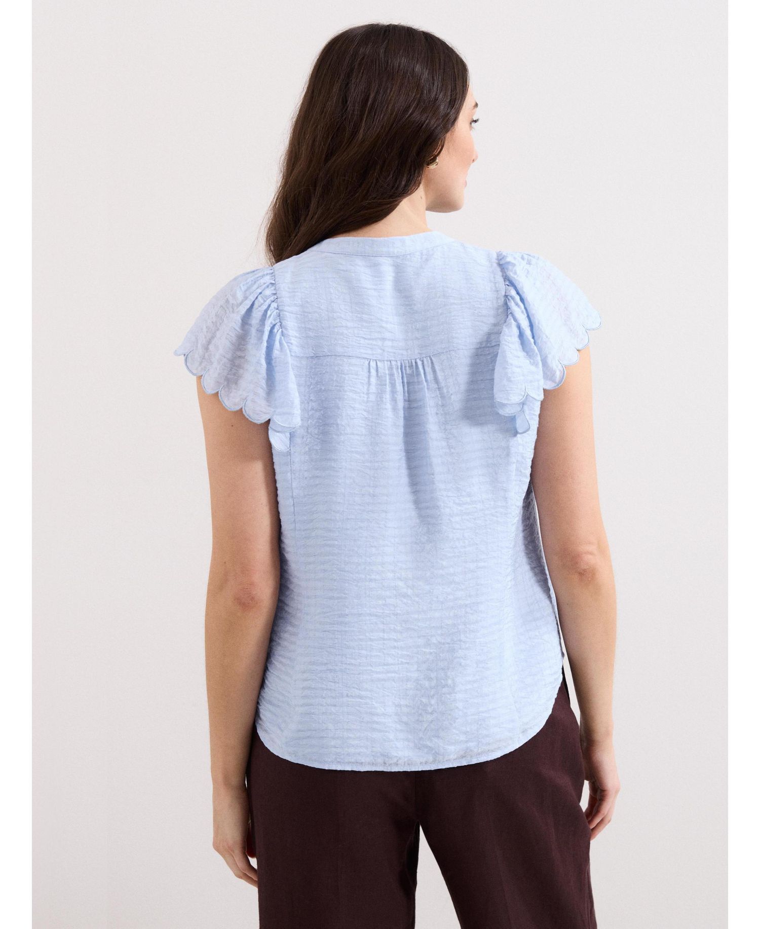 Women's Aleasha Scallop Sleeve V-Neck Blouse