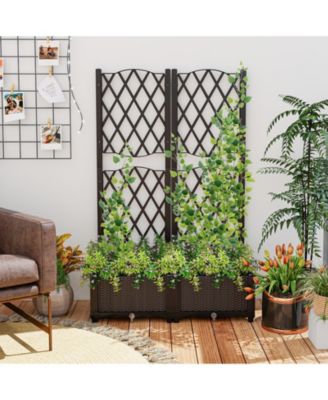 2PCS Raised Garden Bed w/Trellis Planter Box for Climbing Plants 32'' x 16'' x 48''
