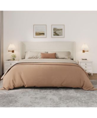 King Velvet Bed Frame with Wingback Headboard, Upholstered Platform Bed with Wood Slats, No Box Spring Needed