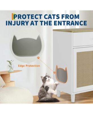 Hidden Cat Litter Box Enclosure Furniture, 31.5" Wooden Dog Proof Cat Litter Box Enclosure Cabinet with Drawer and 2 Sisal Doors