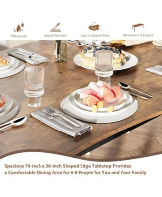 79" Dining Table for 6-8, Iron Legs, Waterproof, Scratch-Resistant, Quick Assembly, Kitchen, Living Room