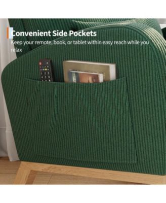 Corduroy Rocking Chair, Modern Nursery Glider with Side Pockets & Pillow, Living Room, Bedroom