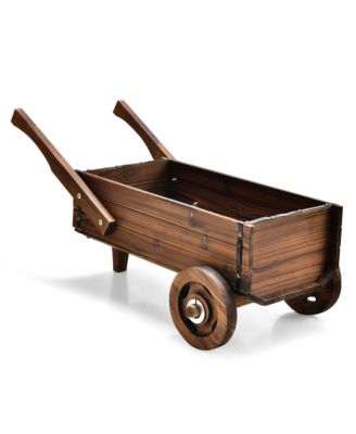 Decorative Wagon Cart Plant Flower Pot Stand Wooden Raised Garden Planter Box