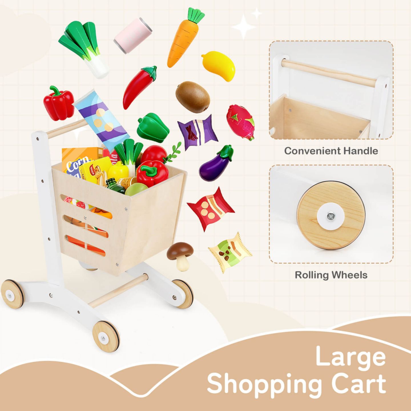 Детский игровой набор Costway Supermarket Interactive 8-Piece Shopping Playset, Ages 3+, цвет: Натуральный — фото 9
