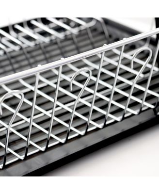 16 Inch Chrome Plated and Plastic Counter Top Drying Dish Rack in Black