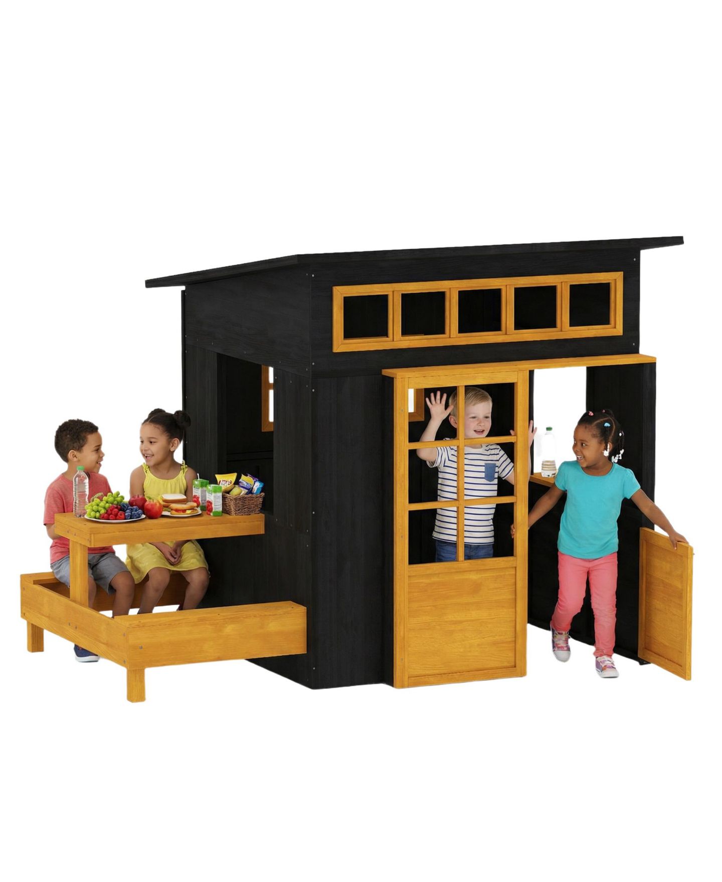 Детская игрушка Qaba Kids Outdoor Wooden Playhouse With Picnic Table, For 2-4 Players, Ages 3+, цвет: Чёрный — фото 1