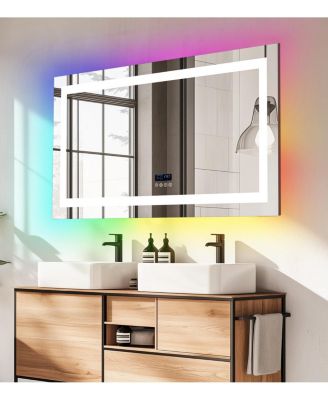 Smart LED Bathroom Mirror Vanity Mirrors With Bluetooth Speaker 11 Colors Dimmable RGB