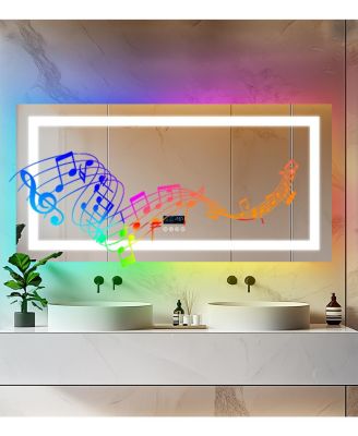 Smart LED Bathroom Mirror Vanity Mirrors With Bluetooth Speaker 11 Colors Dimmable RGB