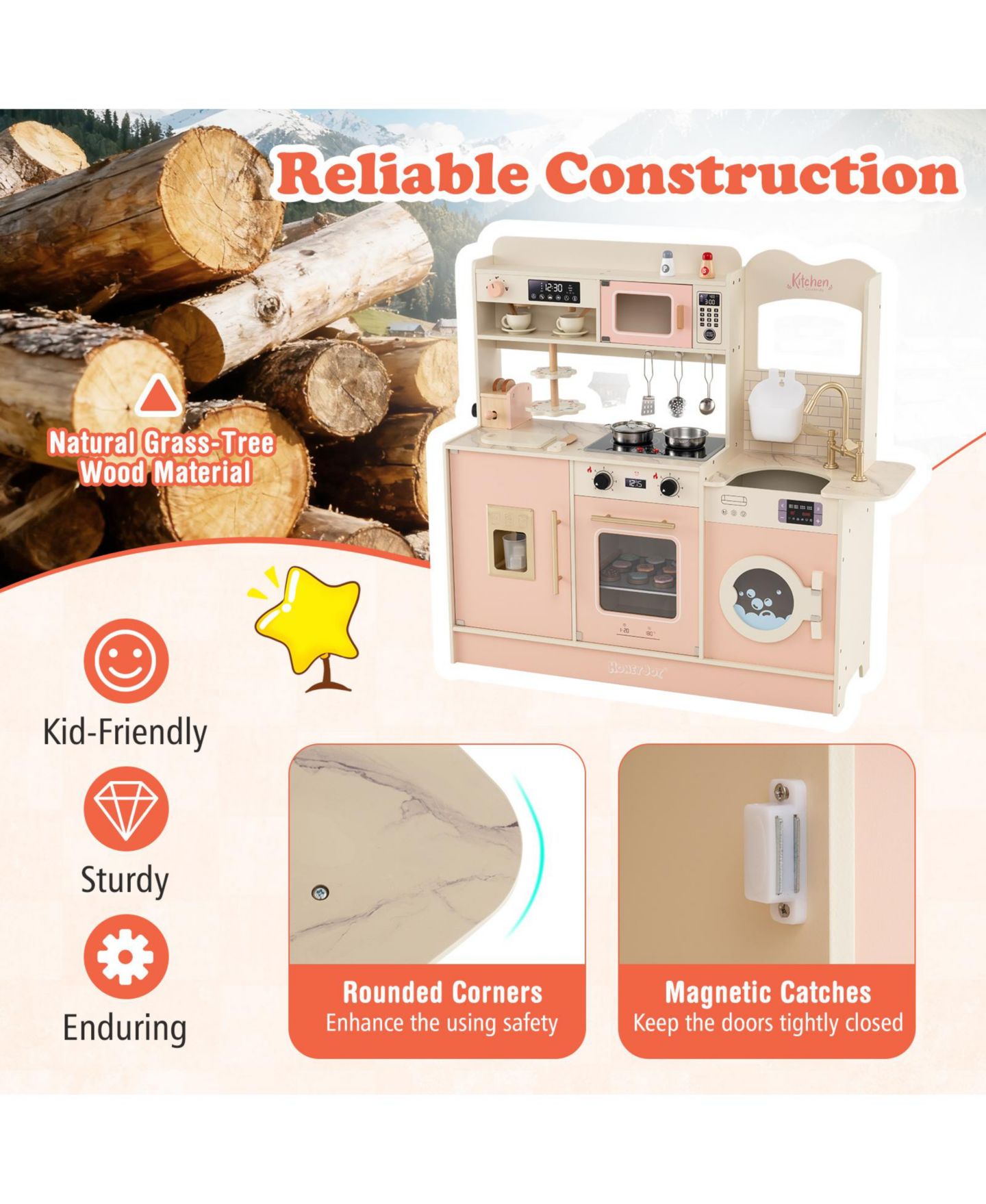 Детский игровой набор Mecale Light & Sound 25-Piece Kitchen Playset, Ages 3+, цвет: Розовый — фото 10