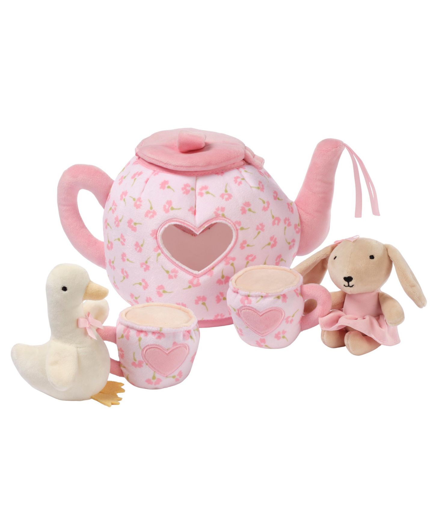 Детские мягкие игрушки Lambs & Ivy Tea Party Interactive Plush Playset Toy w/ Cups, Pot, Goose and Bunny, цвет: Розовый — фото 1