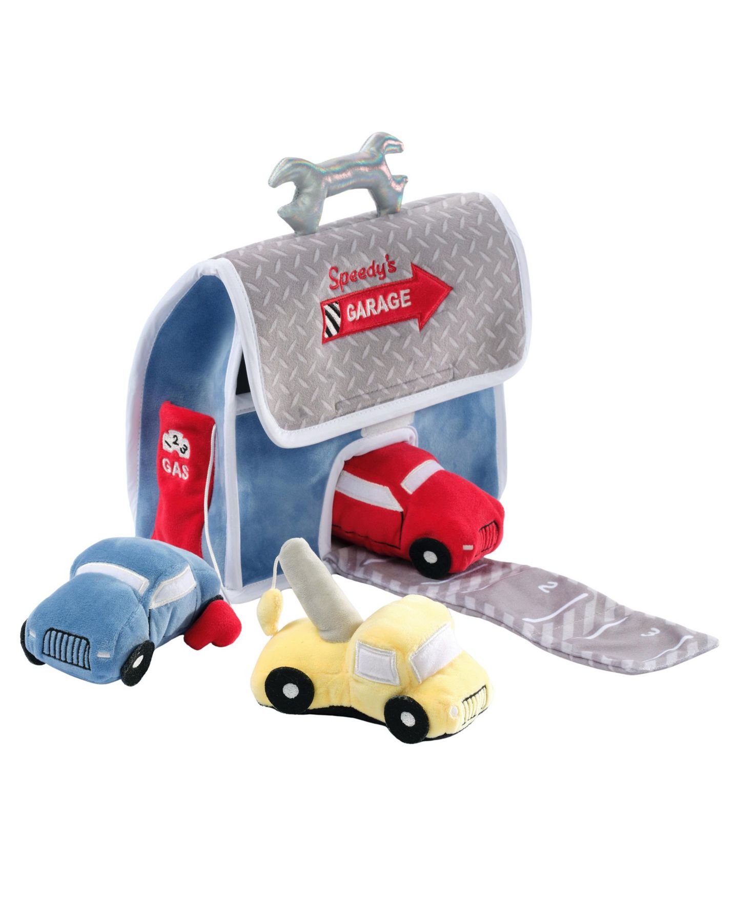 Детские мягкие игрушки Lambs & Ivy Cars and Tow Truck Garage Interactive Plush Developmental Playset Toy, цвет: Натуральный — фото 1