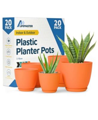 Yellow Plant Pots 20 Pack with Drainage Holes & Saucers, Stackable Indoor & Outdoor Planters for Houseplants & Flowers, Durable & Weatherproof.