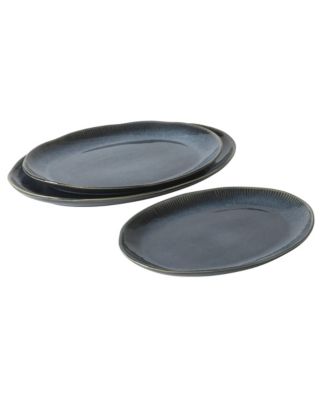 Sandy Pines  3 Piece Oval Platter Set, 15.7”, 13.75” & 12” Stoneware Serving Platters, Reactive Glaze, Microwave & Dishwasher Safe