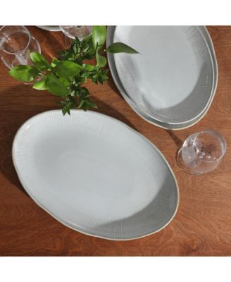 Sandy Pines  3 Piece Oval Platter Set, 15.7”, 13.75” & 12” Stoneware Serving Platters, Reactive Glaze, Microwave & Dishwasher Safe