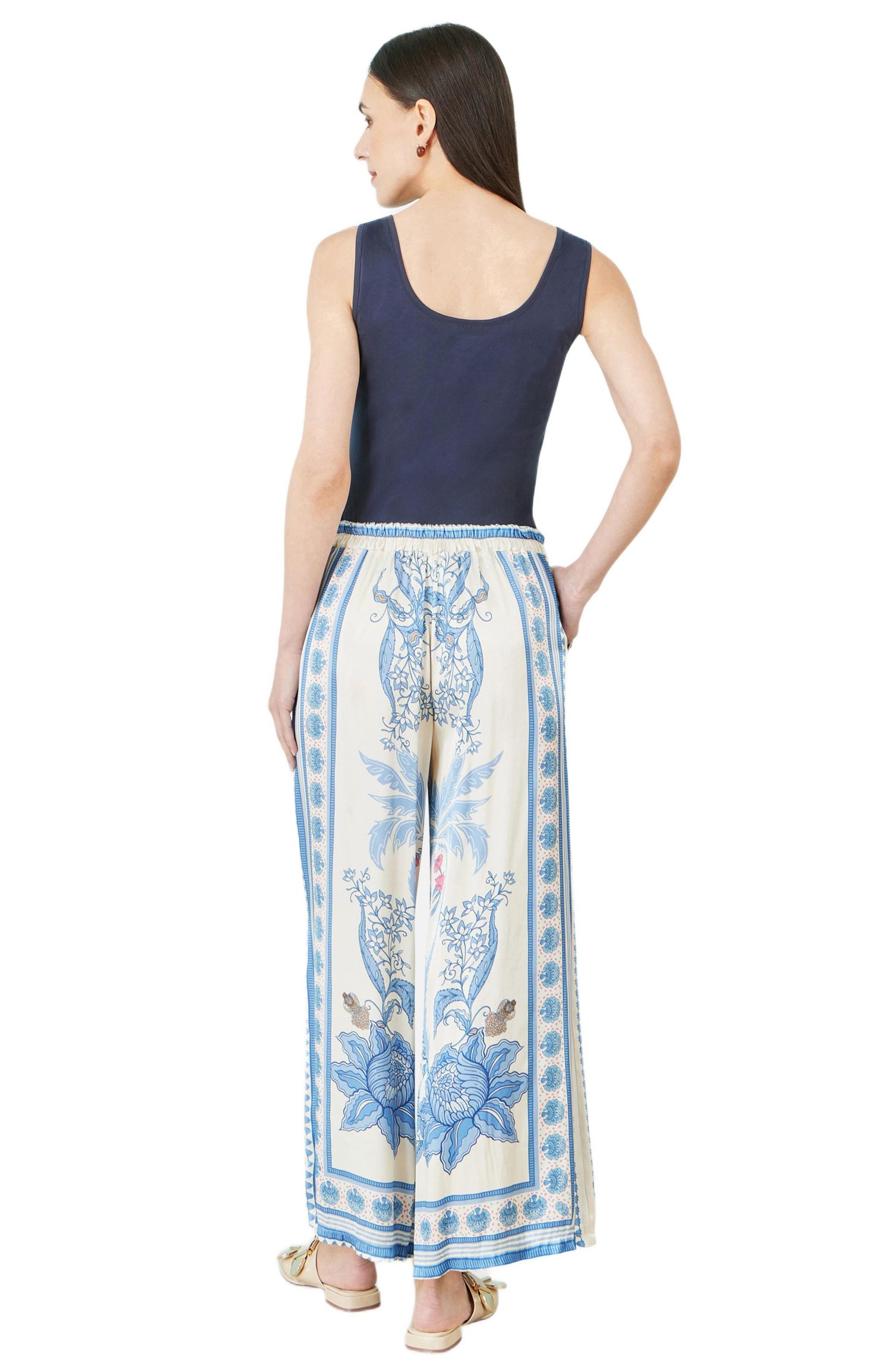 Women's Satin Print Placement Relaxed Trousers