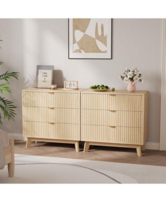 3 Drawer Dresser Set of 2, Waveform Fluted Side Table, Wood Drawer Organizer for Bedroom Living Room