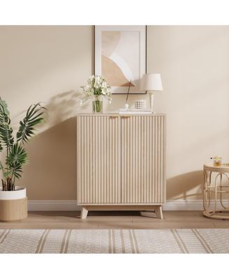 Fluted Cabinet with Storage Buffet Sideboard with Adjustable Shelves and Gold Handles for Living Room Entry and Kitchen