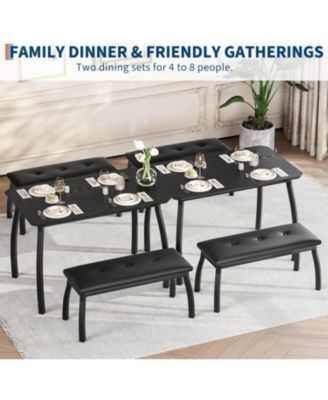 3-Piece Wooden Dining Table Set with 2 Upholstered Benches