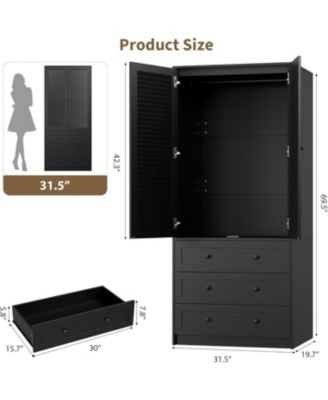 Armoire Wardrobe Closet  Drawers Doors, Modern Wooden Wardrobe Cabinets for Hanging Clothes, Tall Standing Bedroom Armoires, Heavy Duty
