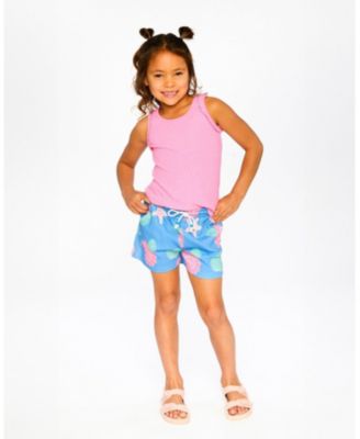 Little Girls Crinkle Jersey Shorts Blue Shell Print