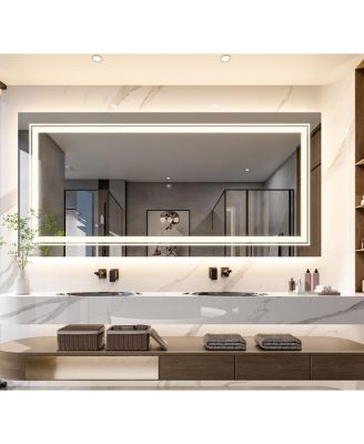 72x35.4 inch Large Size Lighted Smart Bathroom Mirror 3 LightsColors Front and Backlit Anti-fog Memory