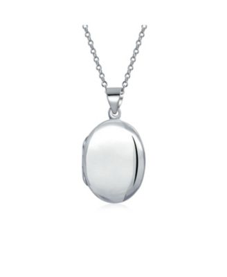 Small Simple Plain Oval Photo Locket .925 Sterling Silver Necklace Pendant