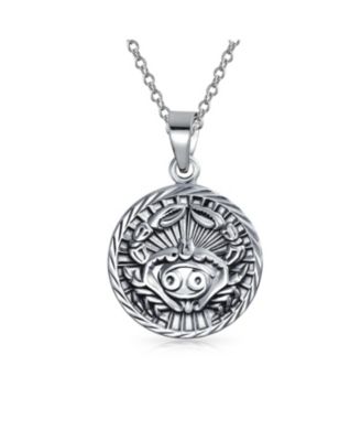 Cancer Zodiac Sign Round Medallion Pendant Necklace Sterling Silver