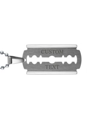 Biker Jewelry Dog Tag Style Razor Blade Pendant Necklace Silver Gold Tone Stainless Steel