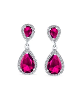 Cocktail Cubic Zirconia CZ Double Solitaire Teardrop Dangle Earrings Gold Plated