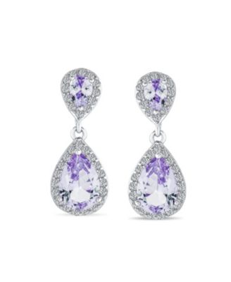 Cocktail Cubic Zirconia CZ Double Solitaire Teardrop Dangle Earrings Gold Plated