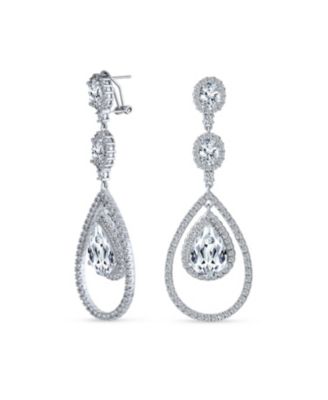 Cocktail Cubic Zirconia Double Halo Large Teardrop CZ Statement Chandelier Earrings