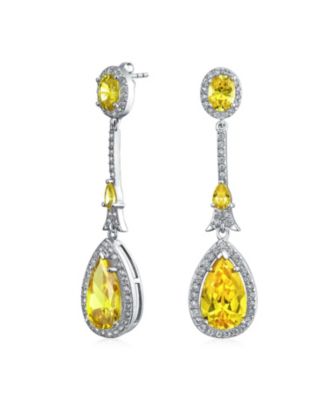 Art Deco Style Dangle Cubic Zirconia Halo CZ Teardrop Statement Chandelier Earrings